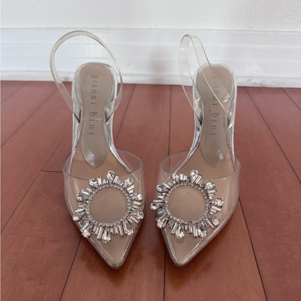 Gianni Bini Silver Stiletto Heels with Crystal Embellishments